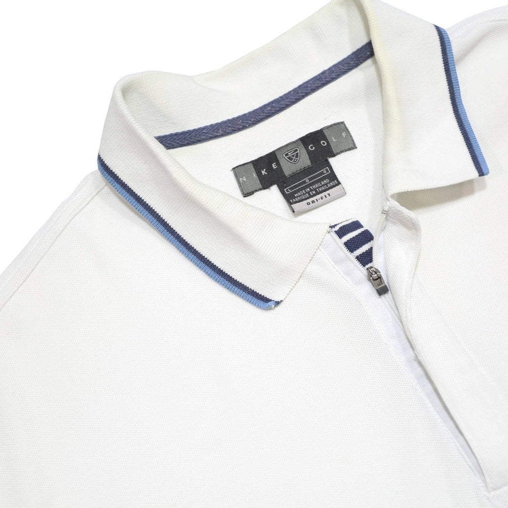 NIKE Mens White & Navy Blue Striped Short Sleeve Polo Shirt L Lightweight Casual