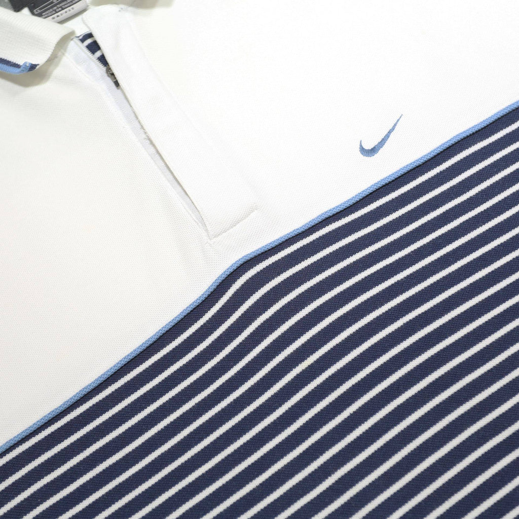 NIKE Mens White & Navy Blue Striped Short Sleeve Polo Shirt L Lightweight Casual