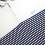 NIKE Mens White & Navy Blue Striped Short Sleeve Polo Shirt L Lightweight Casual