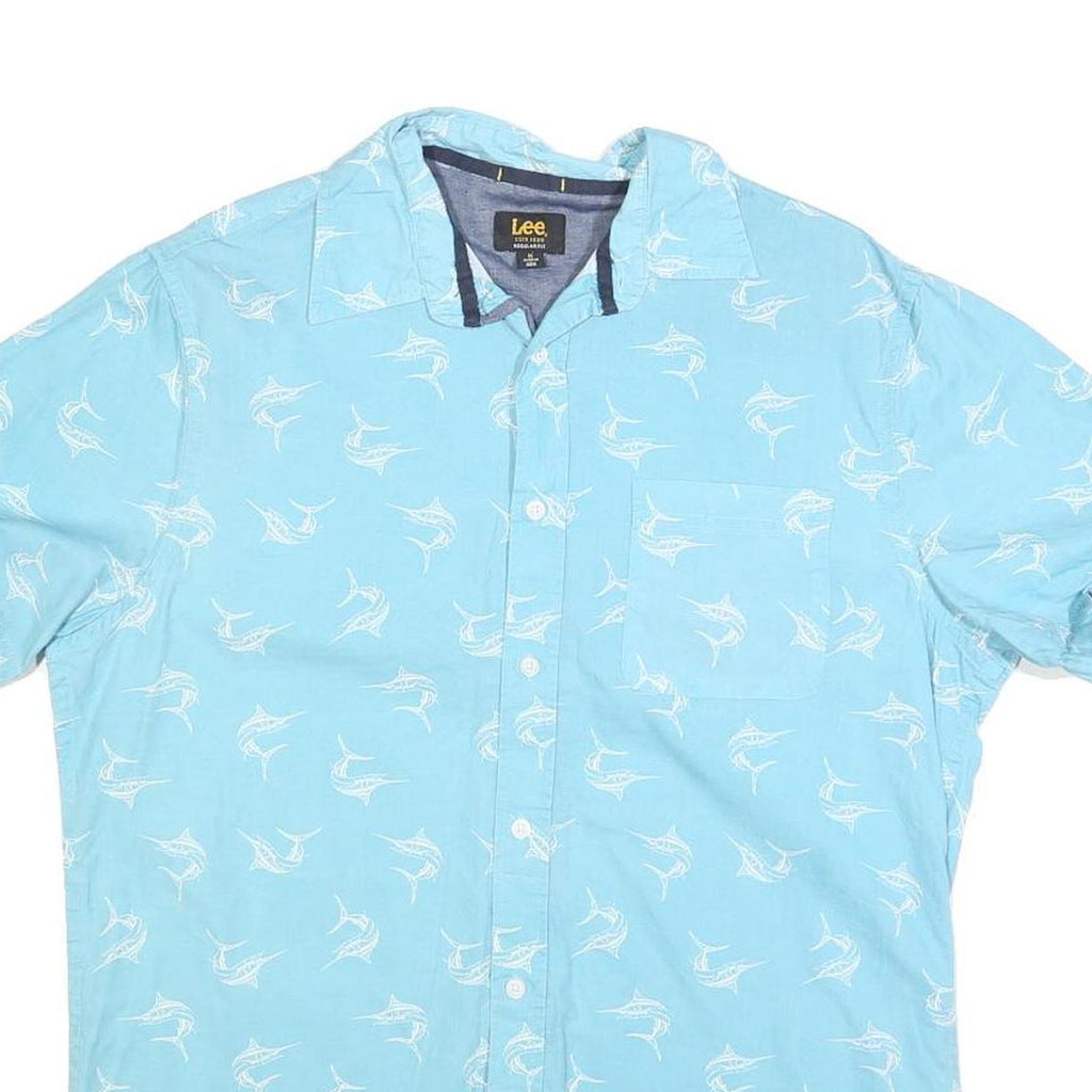 LEE Mens Blue Cotton Blend Short Sleeve Shirt M Casual Summer Lightweight