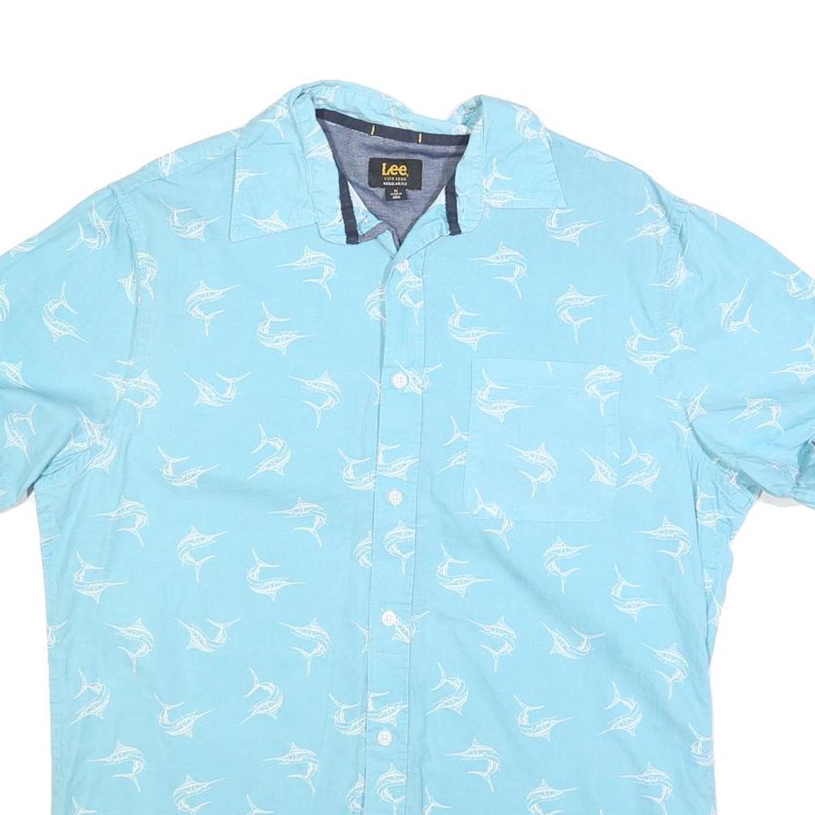 LEE Mens Blue Cotton Blend Short Sleeve Shirt M Casual Summer Lightweight