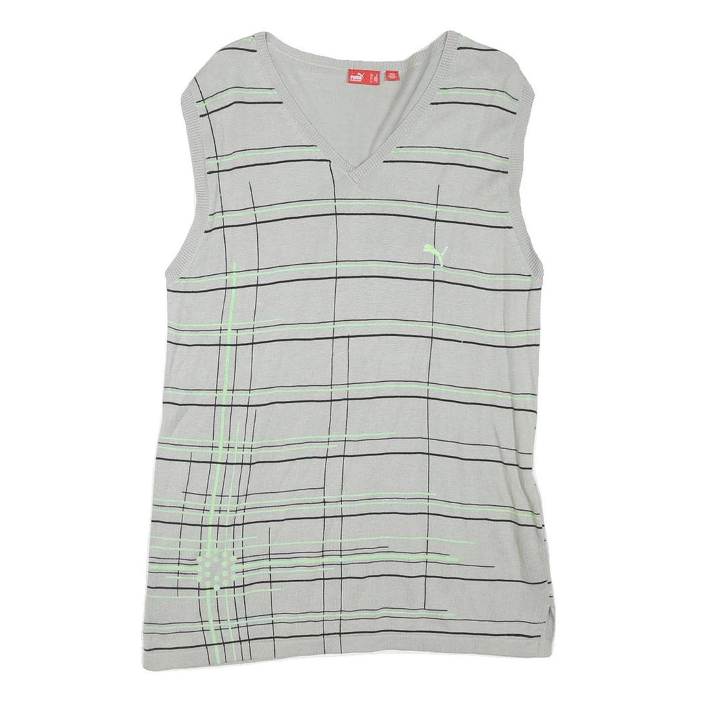 PUMA Mens Grey & Green Patterned Sleeveless V-Neck Plain Cotton Blend M Jumper