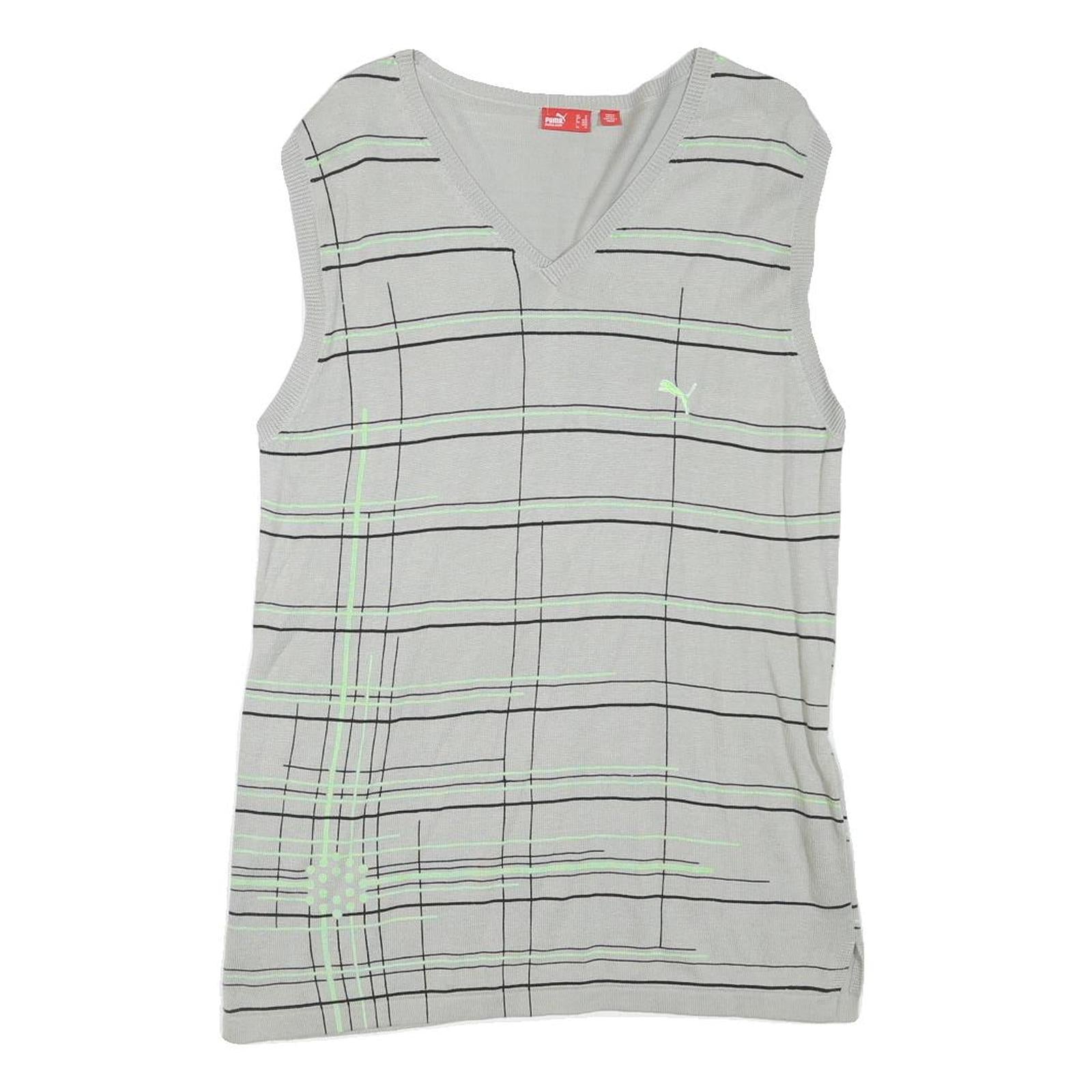 PUMA Mens Grey & Green Patterned Sleeveless V-Neck Plain Cotton Blend M Jumper