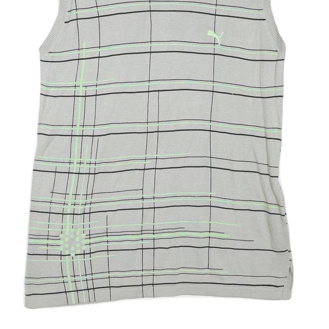 PUMA Mens Grey & Green Patterned Sleeveless V-Neck Plain Cotton Blend M Jumper