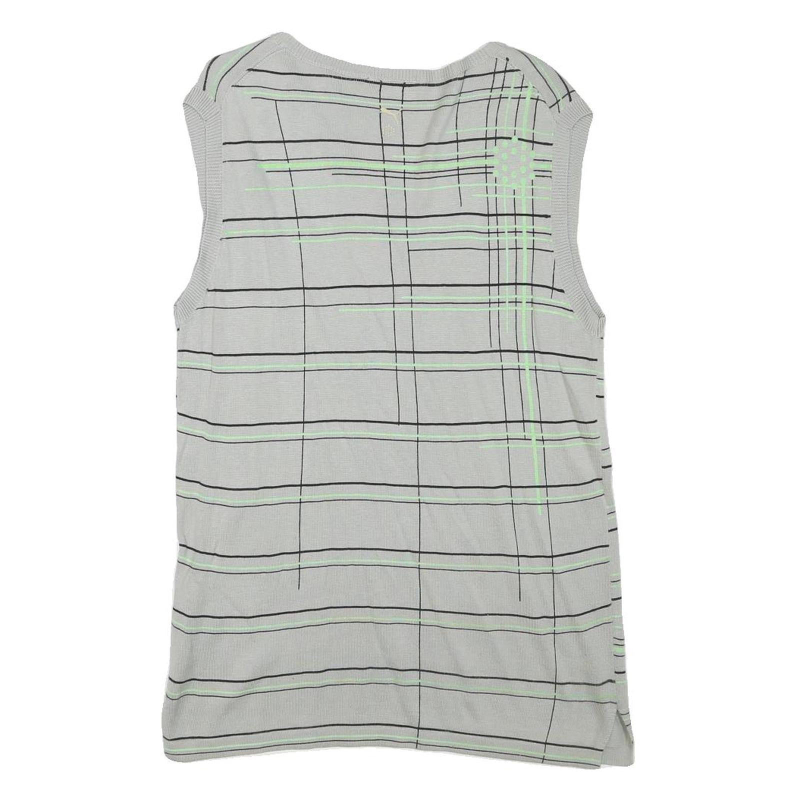 PUMA Mens Grey & Green Patterned Sleeveless V-Neck Plain Cotton Blend M Jumper