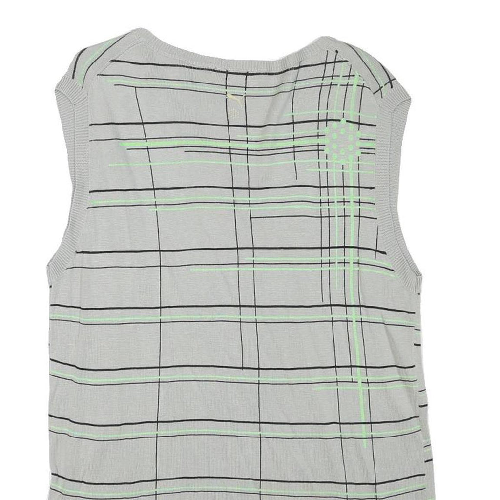 PUMA Mens Grey & Green Patterned Sleeveless V-Neck Plain Cotton Blend M Jumper