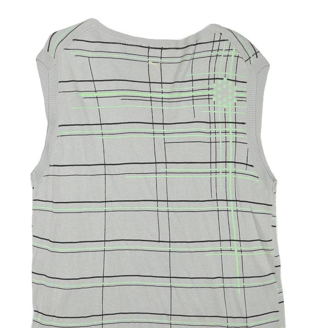 PUMA Mens Grey & Green Patterned Sleeveless V-Neck Plain Cotton Blend M Jumper