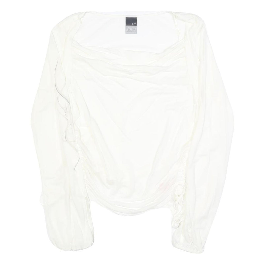 NIKE Womens White Cotton Blend Long Sleeve Top Round Neck M Casual