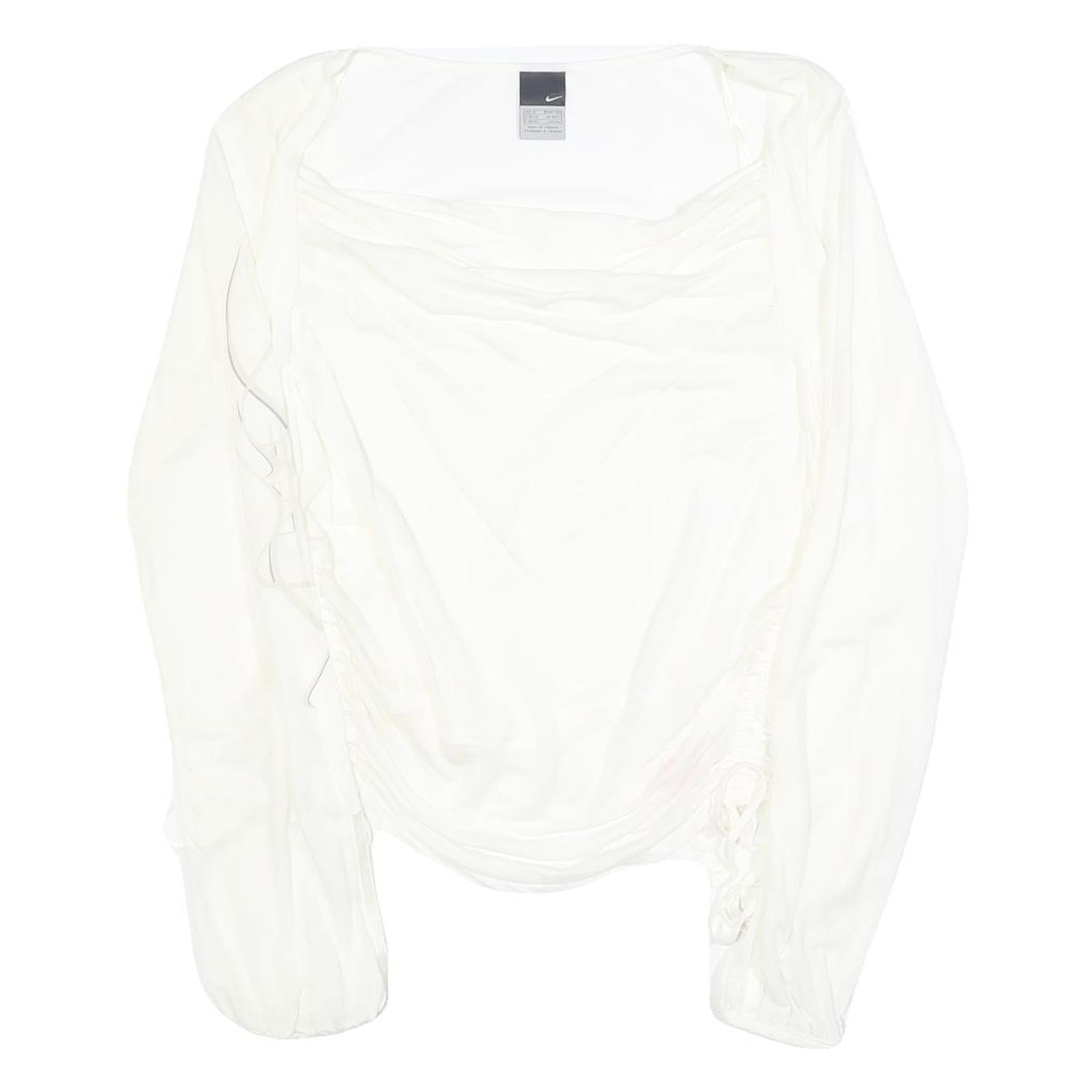 NIKE Womens White Cotton Blend Long Sleeve Top Round Neck M Casual