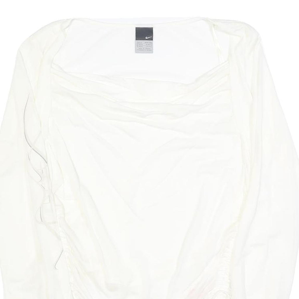 NIKE Womens White Cotton Blend Long Sleeve Top Round Neck M Casual