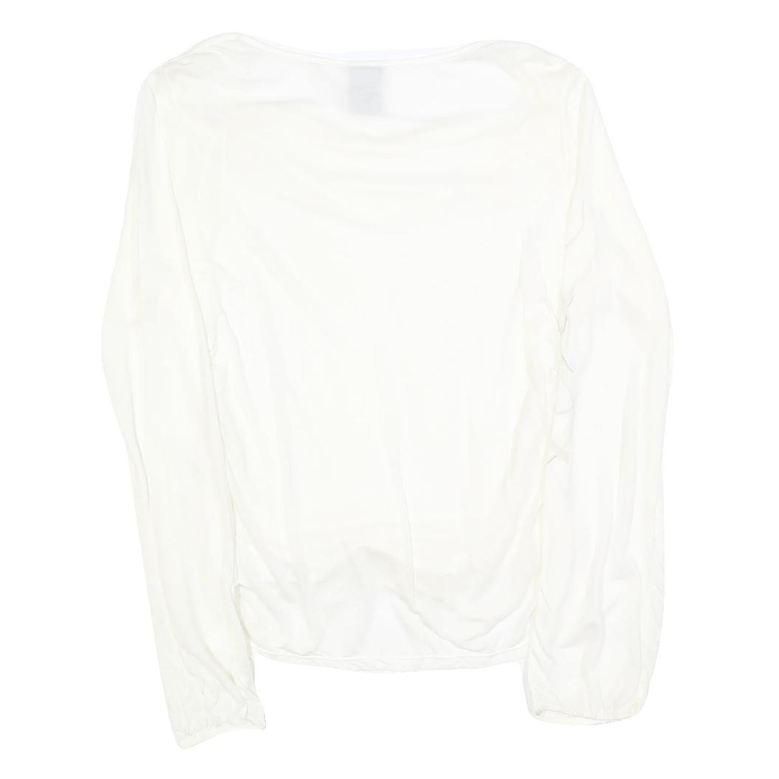 NIKE Womens White Cotton Blend Long Sleeve Top Round Neck M Casual