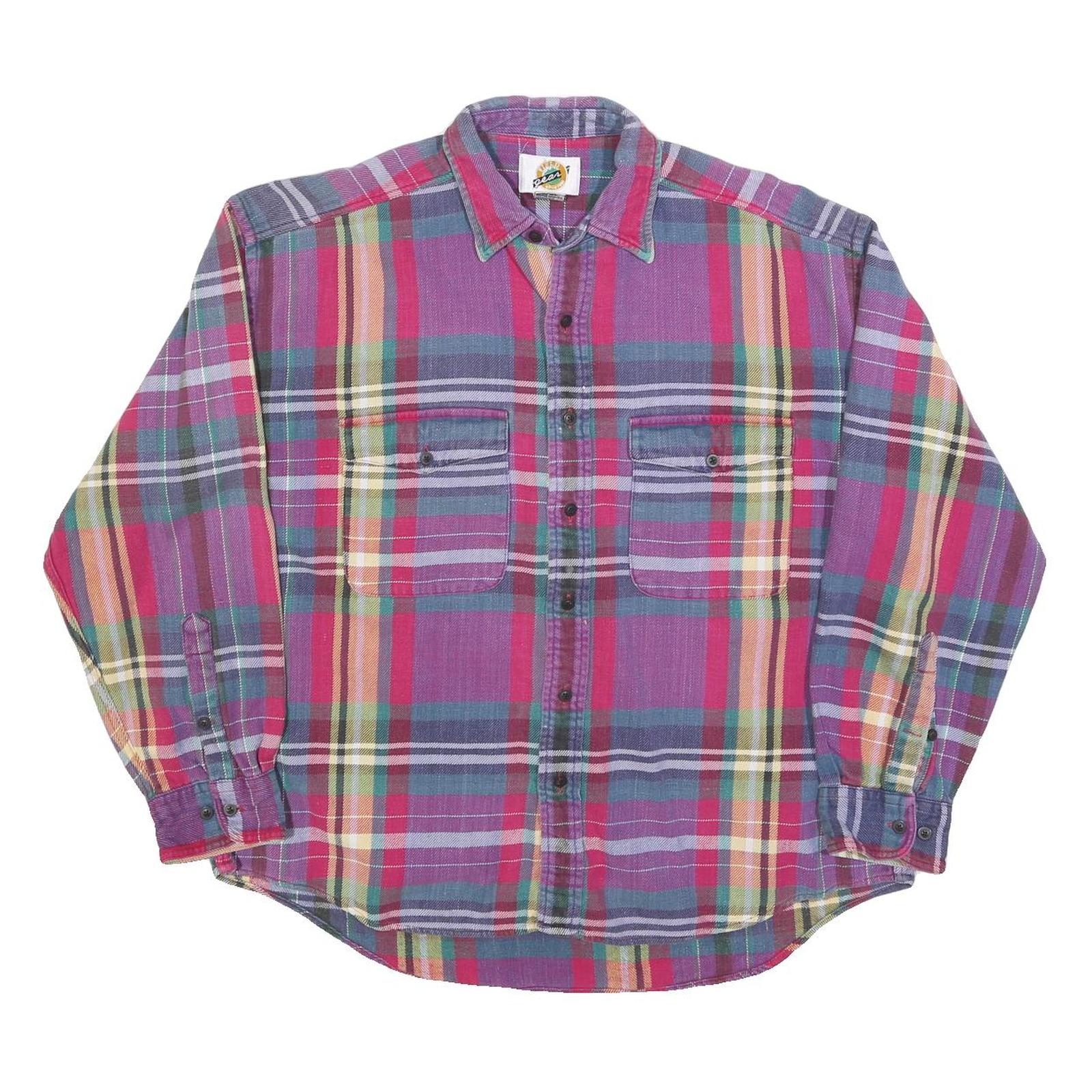 FIELD GEAR Mens Purple & Pink Check Shirt L Cotton Blend Casual Button-Up