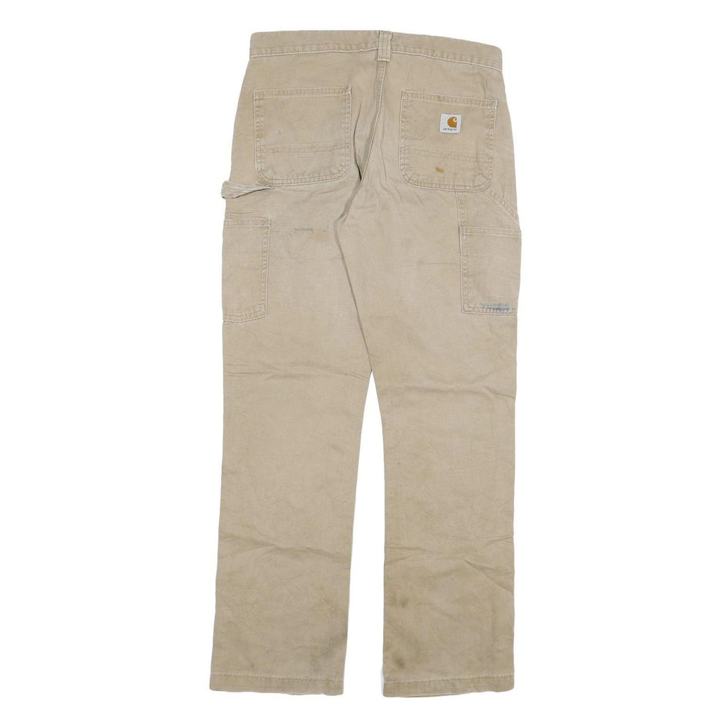 CARHARTT Mens Cotton Blend Beige Relaxed Straight Trousers W30 L32 Workwear Zip