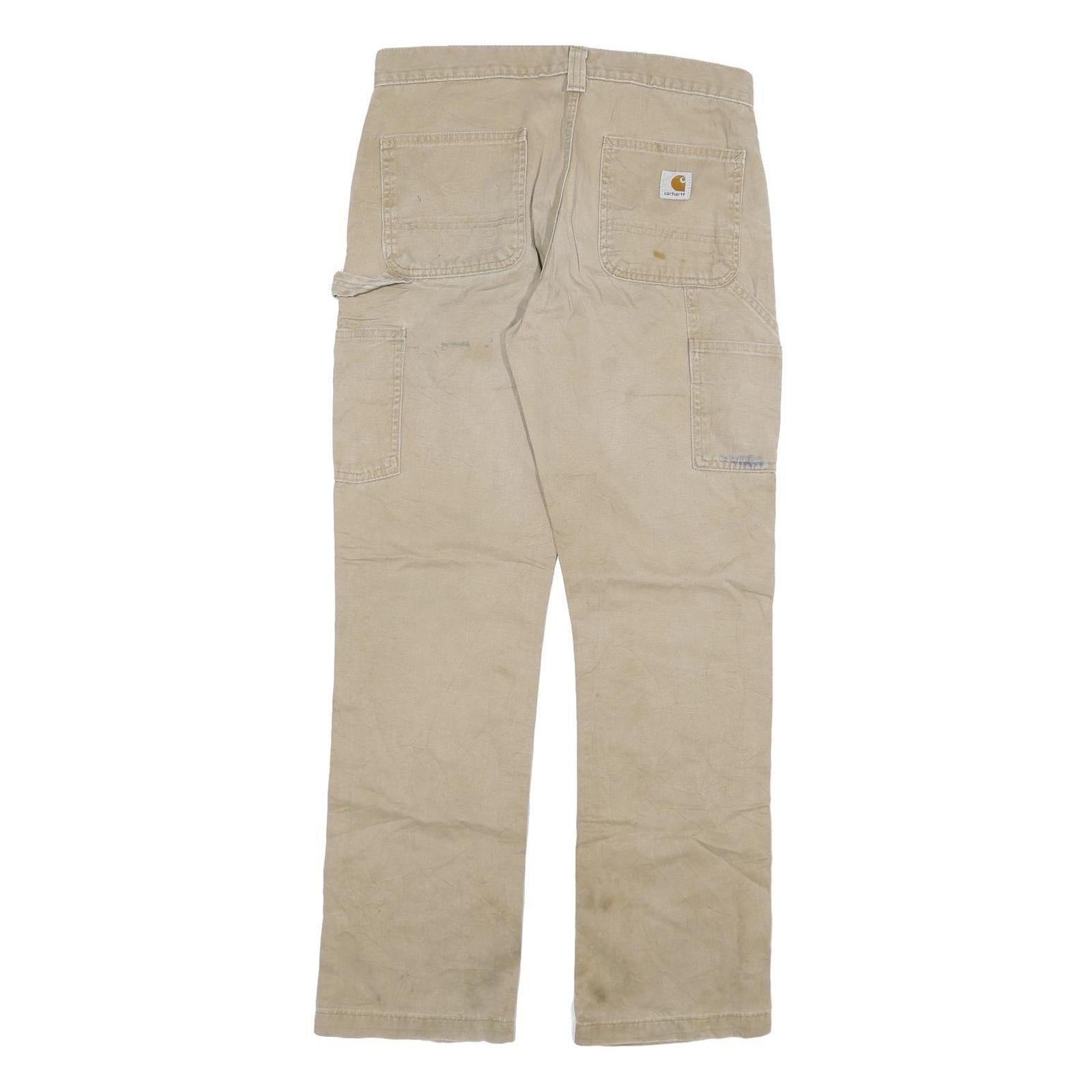 CARHARTT Mens Cotton Blend Beige Relaxed Straight Trousers W30 L32 Workwear Zip