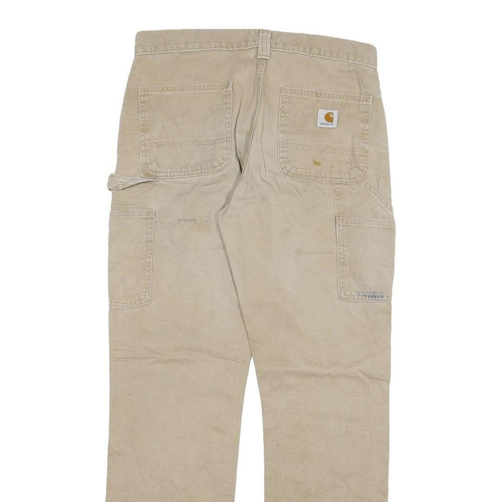 CARHARTT Mens Cotton Blend Beige Relaxed Straight Trousers W30 L32 Workwear Zip