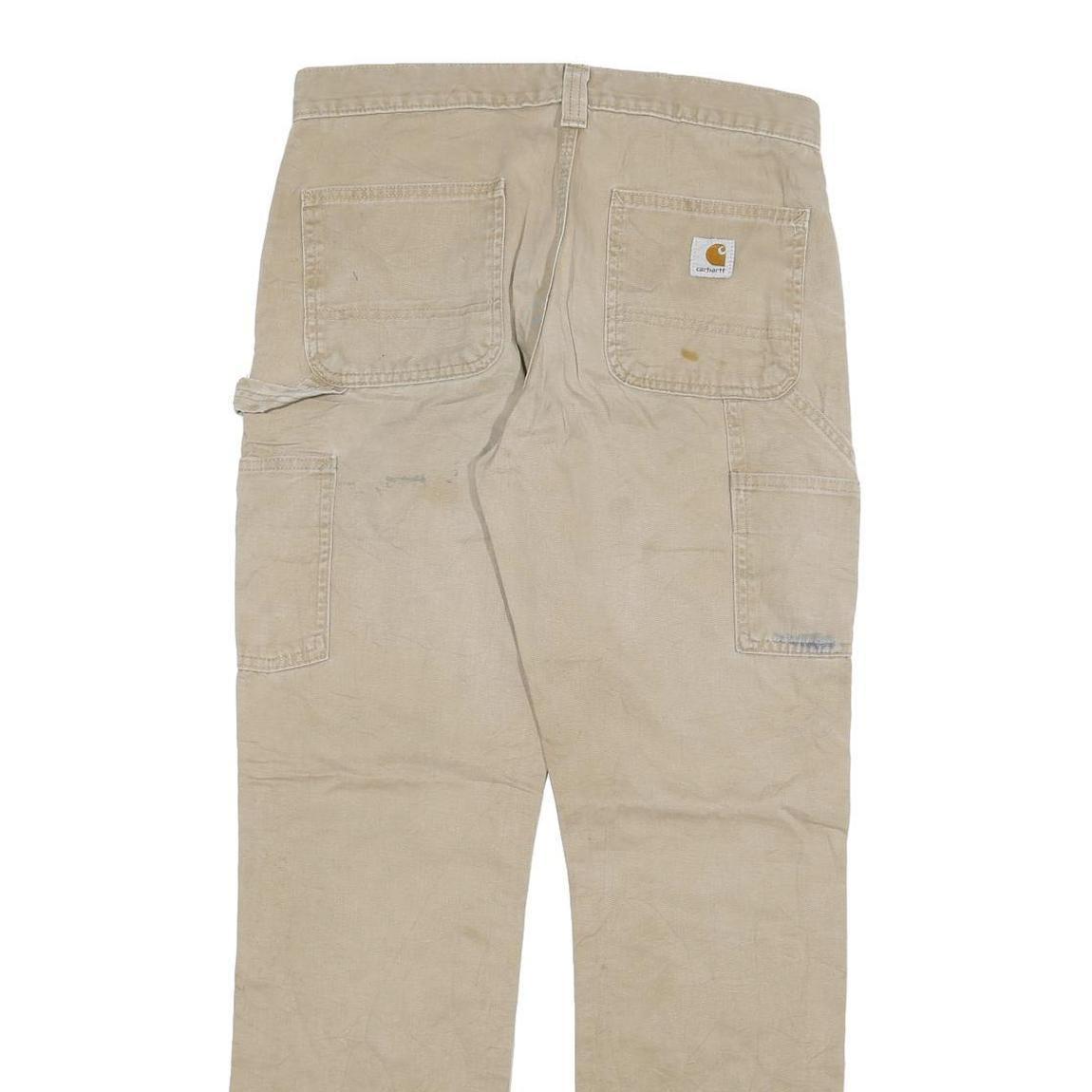 CARHARTT Mens Cotton Blend Beige Relaxed Straight Trousers W30 L32 Workwear Zip