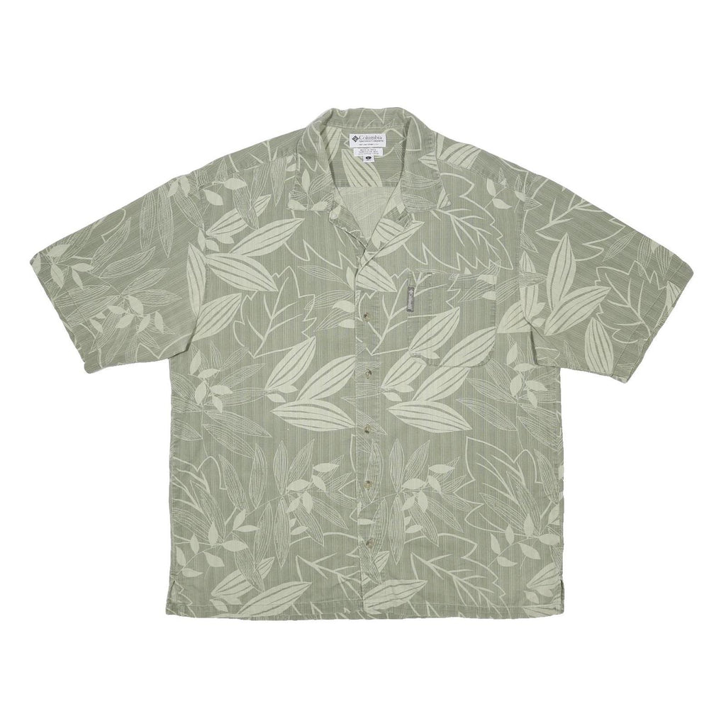 COLUMBIA Mens Green & Cream Cotton Casual Shirt L Leaf Pattern Summer Style