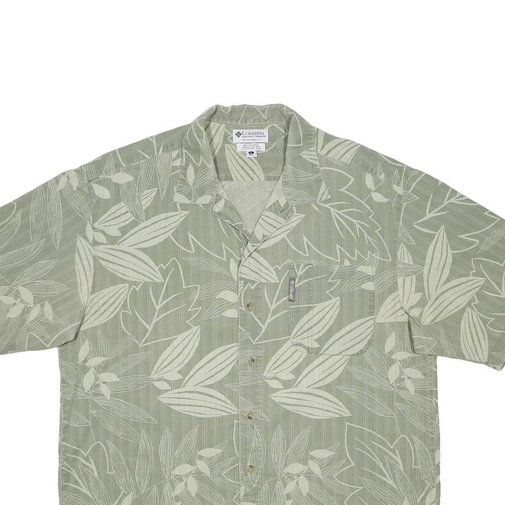 COLUMBIA Mens Green & Cream Cotton Casual Shirt L Leaf Pattern Summer Style