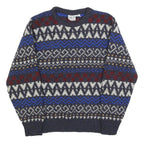 GIORGIO Womens Blue & Red Patterned Wool Jumper Crew Neck Cable Knit M Stylish