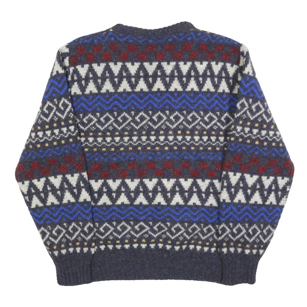 GIORGIO Womens Blue & Red Patterned Wool Jumper Crew Neck Cable Knit M Stylish
