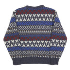 GIORGIO Womens Blue & Red Patterned Wool Jumper Crew Neck Cable Knit M Stylish