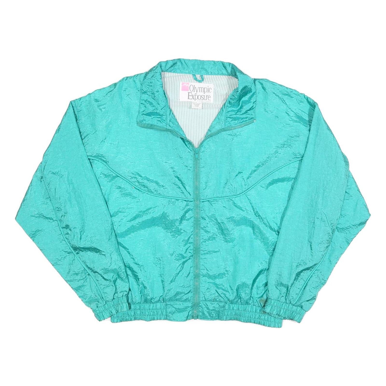 OLYMPIC EXPOSURE Womens Turquoise Windbreaker Jacket M Polyester Blend Zip Plain
