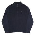 POLO RALPH LAUREN Mens Navy Blue Plain Cotton Blend Jumper Half Zip L Classic