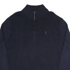POLO RALPH LAUREN Mens Navy Blue Plain Cotton Blend Jumper Half Zip L Classic