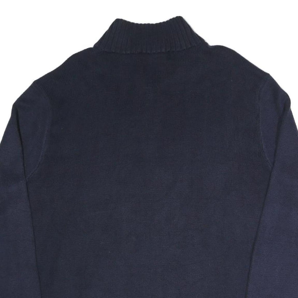 POLO RALPH LAUREN Mens Navy Blue Plain Cotton Blend Jumper Half Zip L Classic
