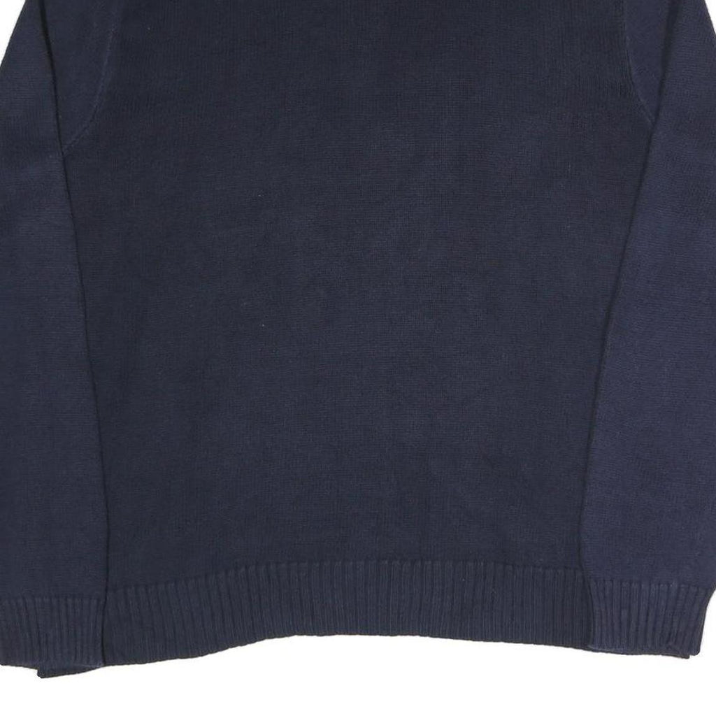 POLO RALPH LAUREN Mens Navy Blue Plain Cotton Blend Jumper Half Zip L Classic