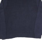 POLO RALPH LAUREN Mens Navy Blue Plain Cotton Blend Jumper Half Zip L Classic