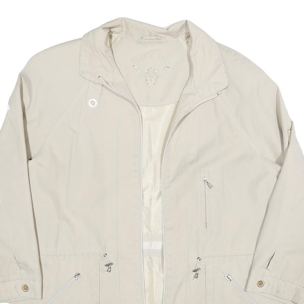 Womens Cream Zip Jacket L Polyester Blend Plain Lightweight Casual Outerwear