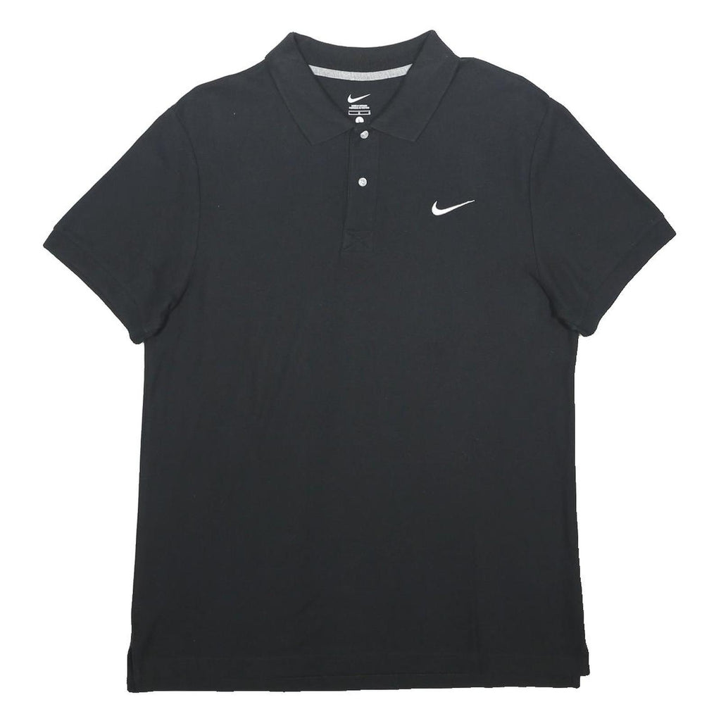 NIKE Mens Black Short Sleeve Plain Polo Shirt L Cotton Classic Casual Sport