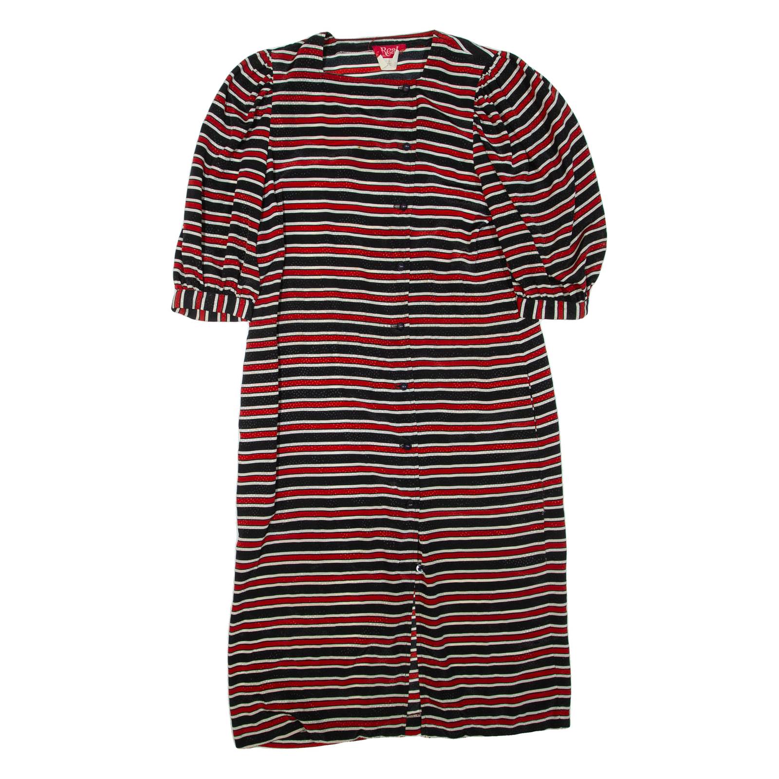 Womens Day Dress Red Striped Short Sleeve Knee Length M