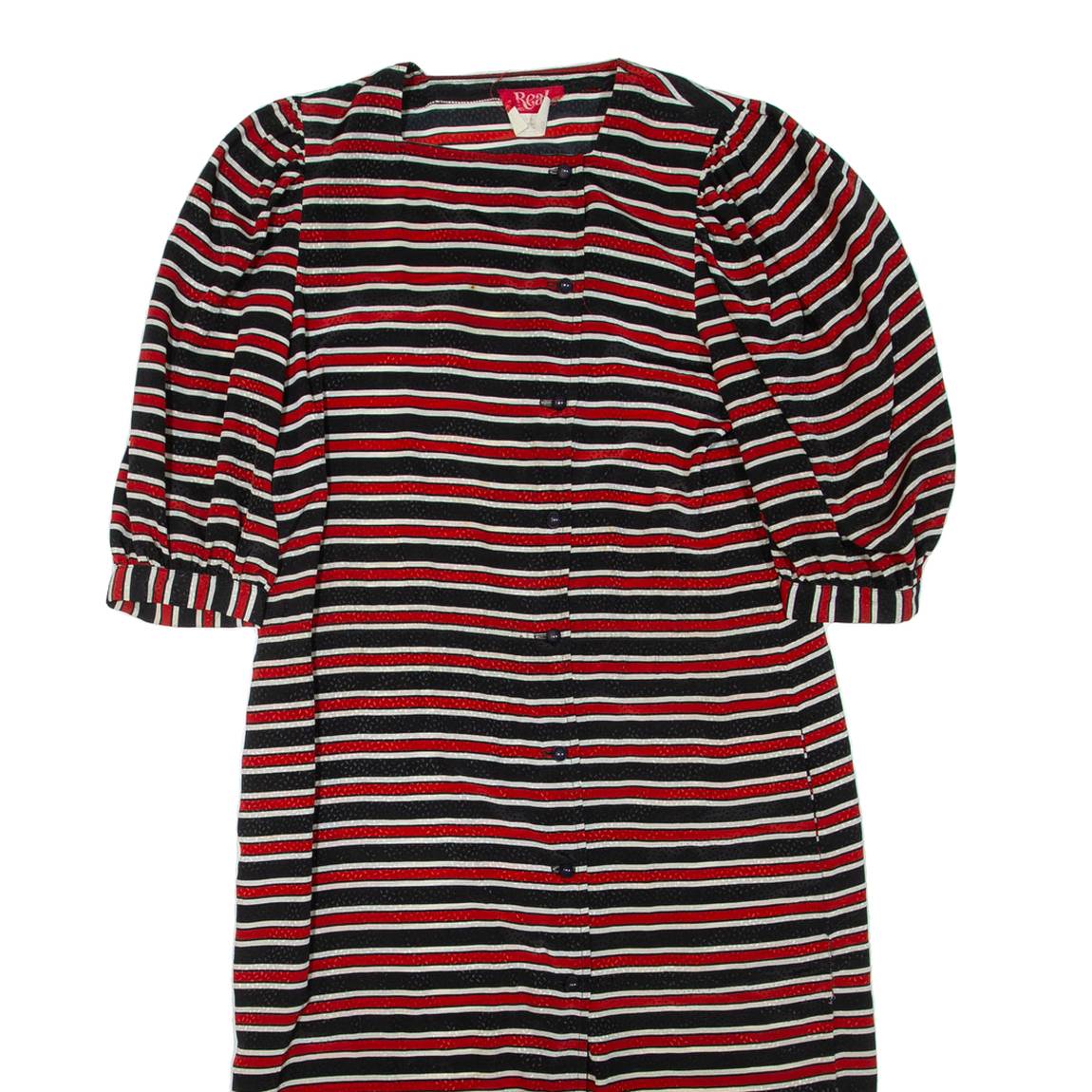 Womens Day Dress Red Striped Short Sleeve Knee Length M