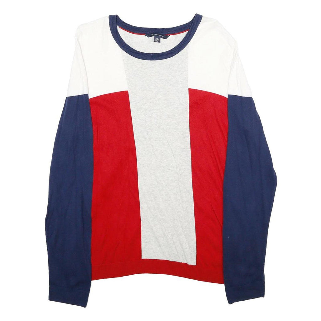 TOMMY HILFIGER Womens White & Red & Blue Plain Cotton Jumper Crew Neck XL