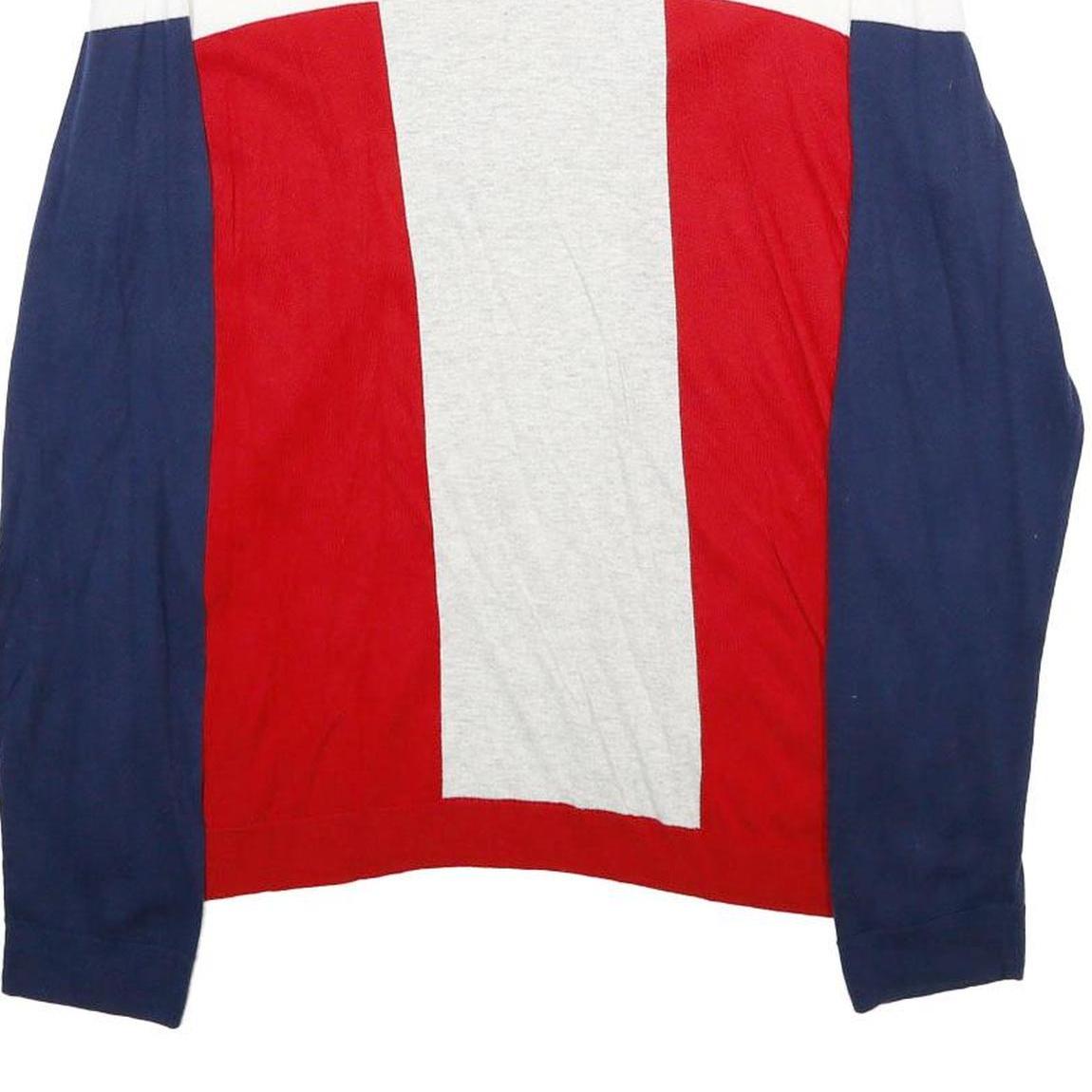TOMMY HILFIGER Womens White & Red & Blue Plain Cotton Jumper Crew Neck XL