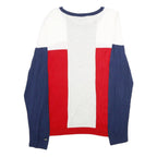 TOMMY HILFIGER Womens White & Red & Blue Plain Cotton Jumper Crew Neck XL