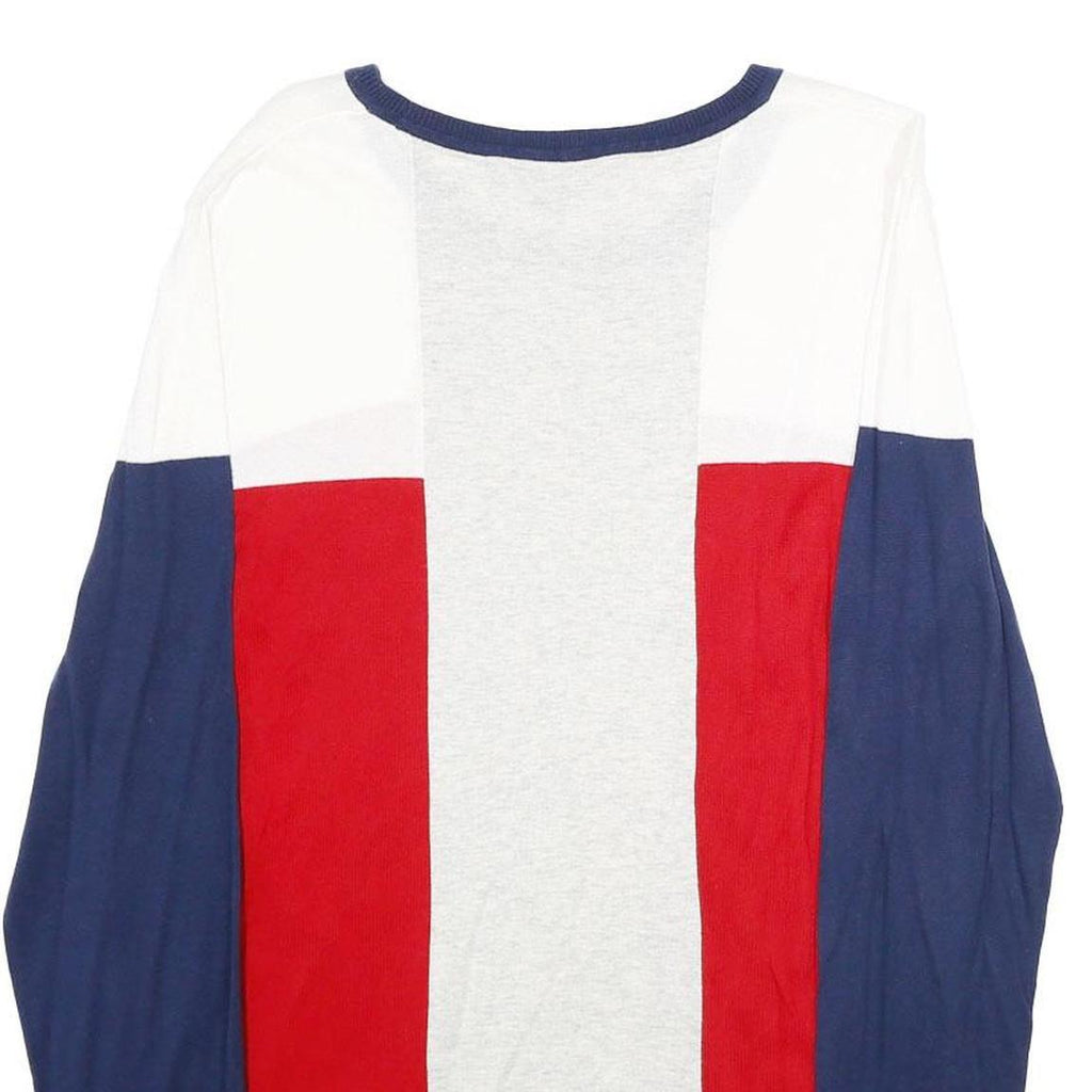 TOMMY HILFIGER Womens White & Red & Blue Plain Cotton Jumper Crew Neck XL