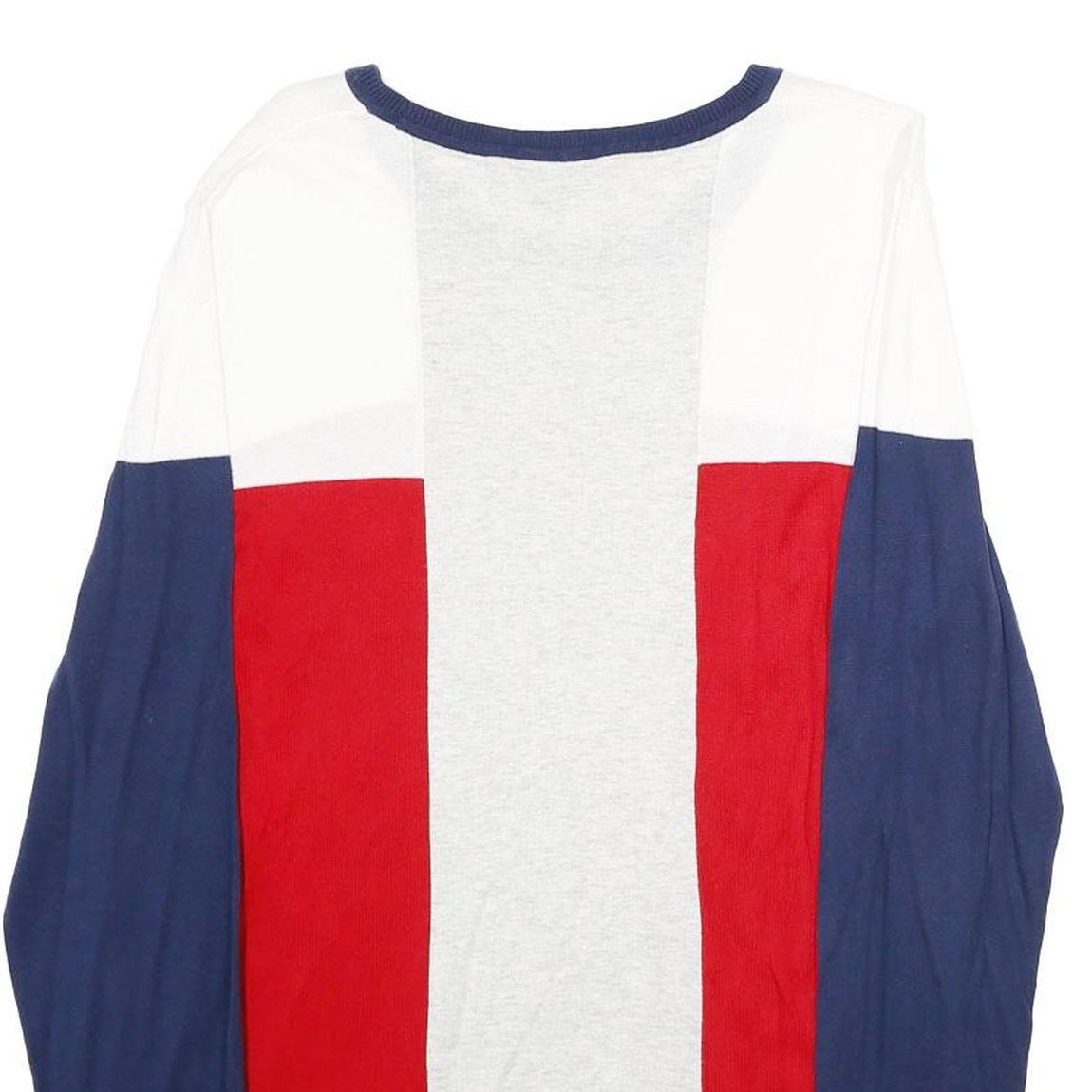 TOMMY HILFIGER Womens White & Red & Blue Plain Cotton Jumper Crew Neck XL