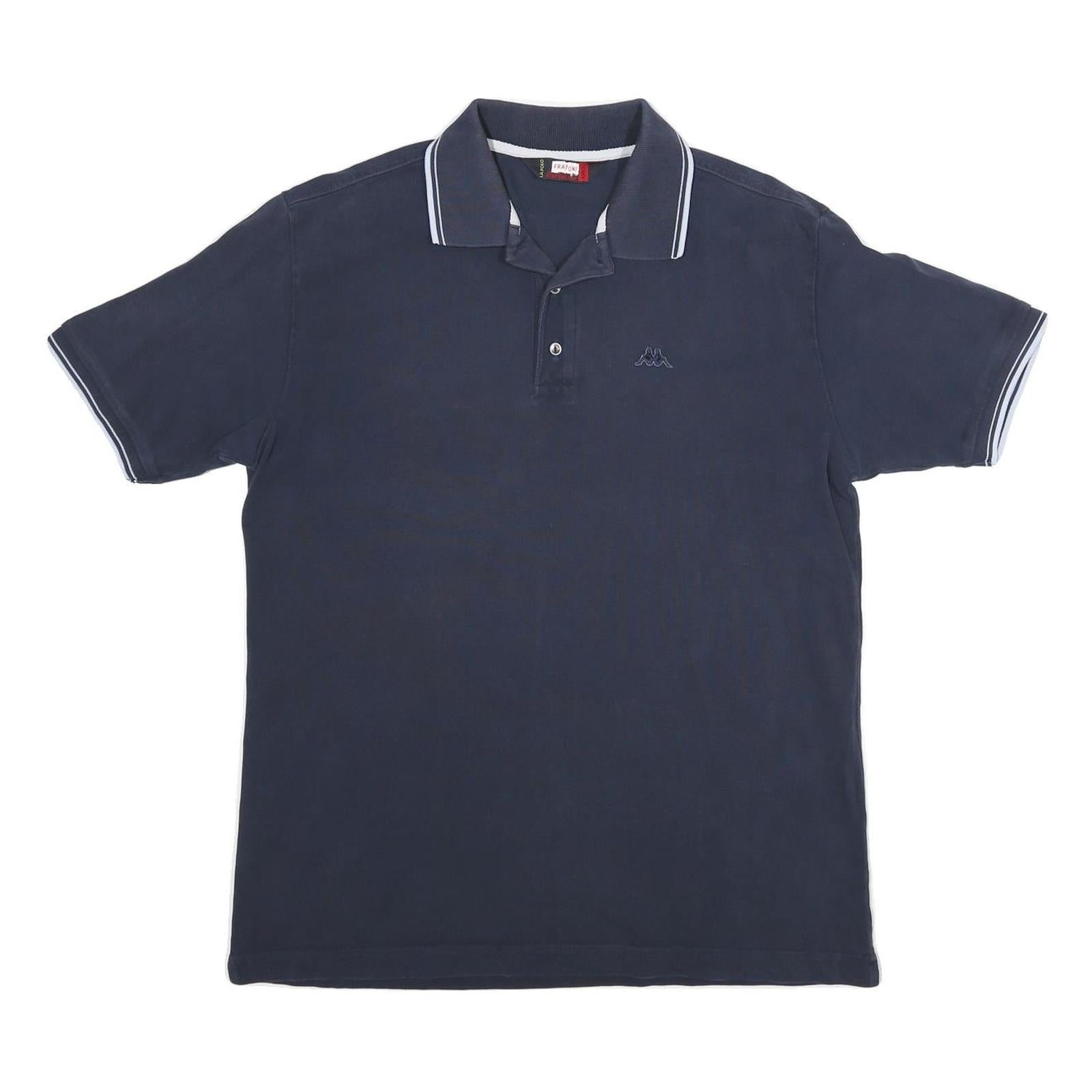 KAPPA Mens Navy Blue Short Sleeve Plain Polo Shirt L Casual Cotton Blend