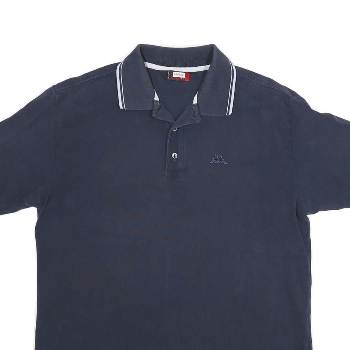 KAPPA Mens Navy Blue Short Sleeve Plain Polo Shirt L Casual Cotton Blend