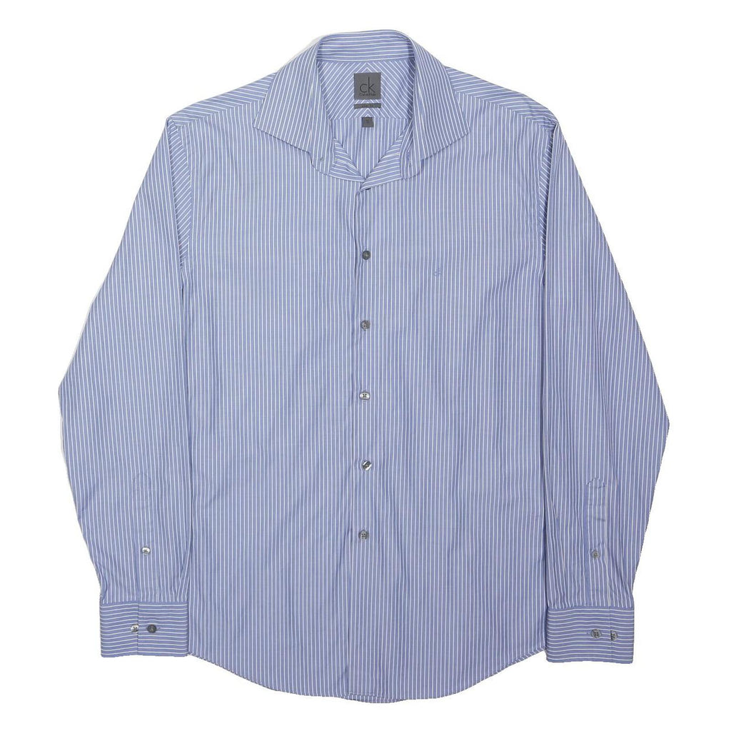 CALVIN KLEIN Mens Blue & White Striped Shirt M Formal Cotton Blend