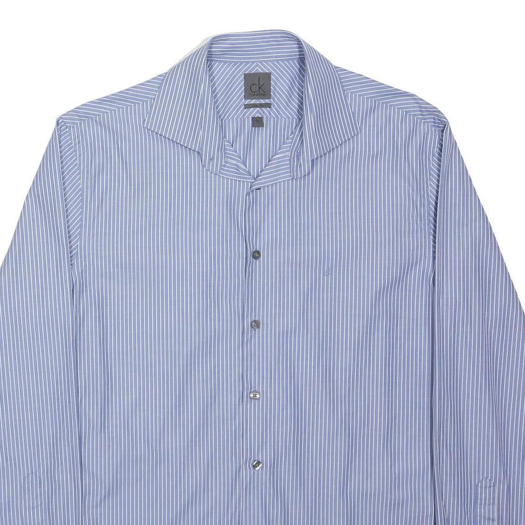 CALVIN KLEIN Mens Blue & White Striped Shirt M Formal Cotton Blend