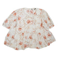 ZARA Womens Smock Blouse White 3/4 Sleeve Floral 2XL