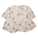 ZARA Womens Smock Blouse White 3/4 Sleeve Floral 2XL