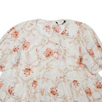 ZARA Womens Smock Blouse White 3/4 Sleeve Floral 2XL