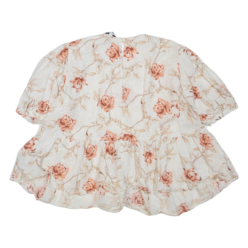 ZARA Womens Smock Blouse White 3/4 Sleeve Floral 2XL
