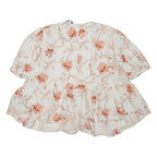 ZARA Womens Smock Blouse White 3/4 Sleeve Floral 2XL
