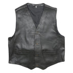 CASUCCI Mens Black Leather Waistcoat L Leather Plain Button Closure Stylish